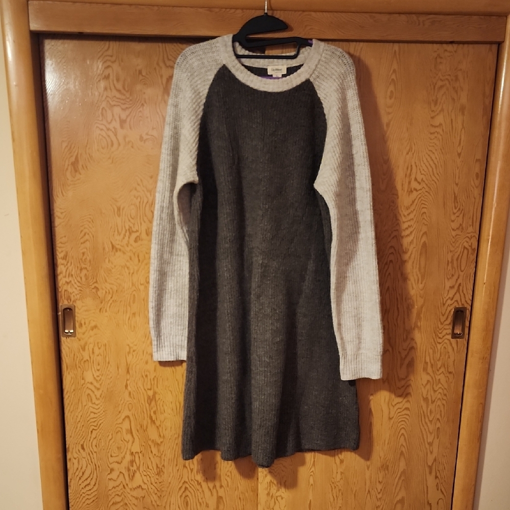 UpWest Gray and Cream Knit Sweater Dress